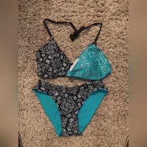 Turquoise Paisley Reversible Wrap Top Swimsuit